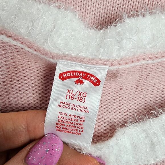 Holiday Time Holiday Sequin Meowy Kitty Cat Sweater Pink Size XL 16-18 - Picture 3 of 10